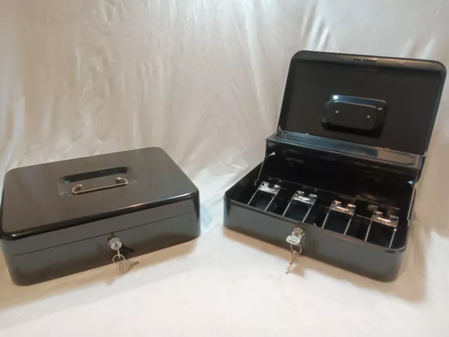 2 Locking Cash Boxes with Cash Tray 11.81Lx 9.45Wx 3.54H Inches, Black XL Large