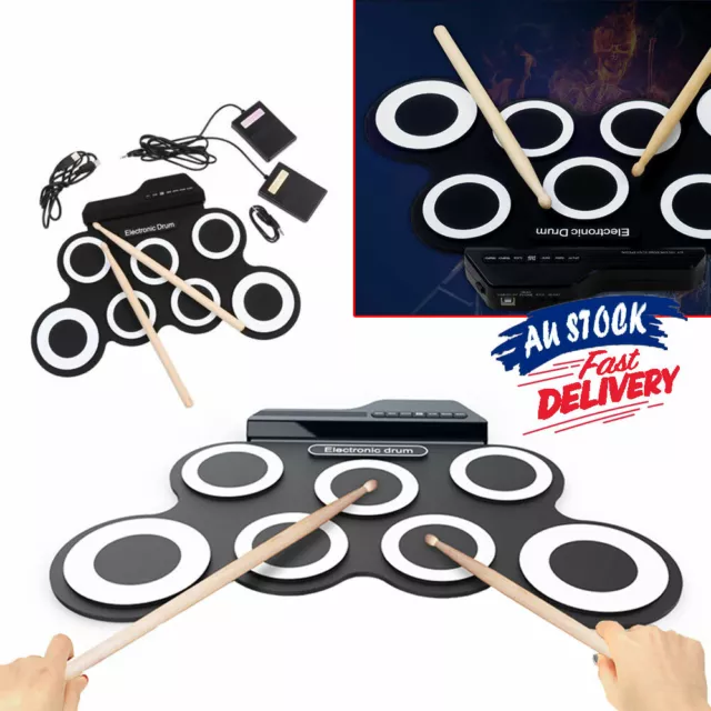 Electronic Drum Kit Roll Up Hand Roll Set Portable Compact Size 7 Silicone Pad