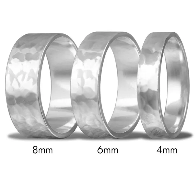 Men & Women Sterling Silver Hand Hammered FLAT Wedding Band Ring, 4mm, 6mm, 8mm