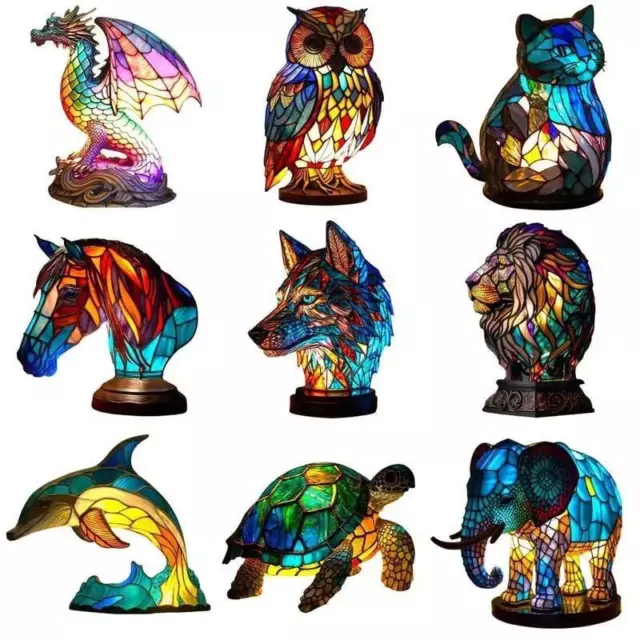 3d Animal Table Lamp Series Stained Glass Stained Night Light Retro Desk Lamps !