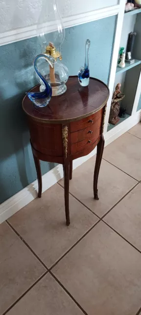 Antique French Louis XV Style Parquet Marquetry Side Table w/Ormolu Accent