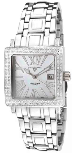 Swiss Legend Womens Pearl Dial Stainless Steel Bracelet Diamond Watch 20063-22