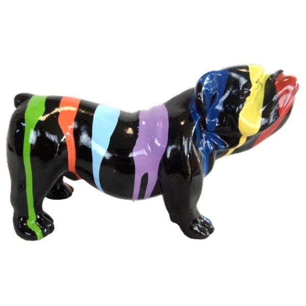 Statue En Résine CHIEN Bouledogue Français A Lunettes Fond Noir Spl 18 Cm