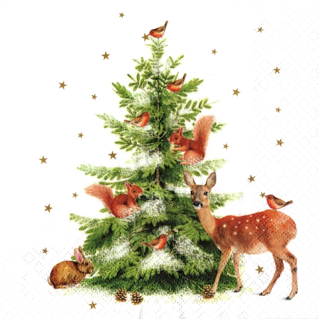 Serviettes en papier Noël des animaux sapin. Napkins Christmas animals fir tree