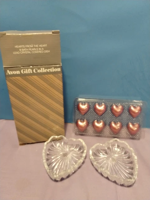 Vtg Avon Hearts From The Heart 8 Bath Pearls Lead Crystal Covered Dish Valentine