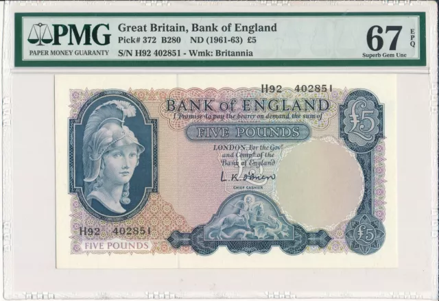 Bank of England Great Britain  5 Pounds ND(1961-63)  PMG  67EPQ