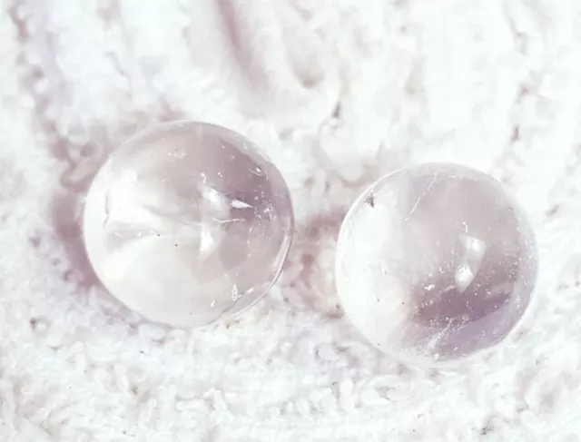 NATURAL CRYSTAL QUARTZ BALLS 24.45 Ct / 2 PCS. LOOSE GEMSTONE With Free Gift