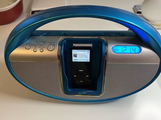 iLive Portable iPod Docking/Charging System/AM/FM Turquoise Blue Boombox