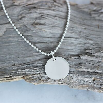 Genuine Sterling Silver 12mm Round Disc Pendant & 45cm Ball Chain Necklace