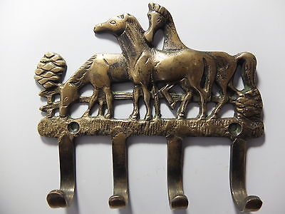 Vintage Antique Style Solid Brass Horses Wall Hanger Hooks Keys Coat Leash