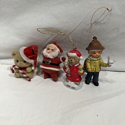 Vintage 1997 CVS Traditions Sleepy Bear Christmas Ornament Bisque Style Lit Of 4