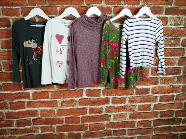 Girls Bundle Age 6-7 Years Next M&S T-Shirts Long Sleeve Floral Stripe Red 122Cm