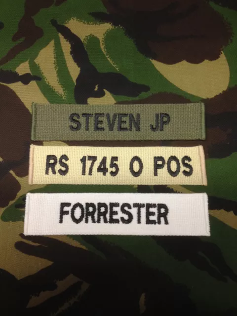 OFFICIAL MILITARY WEBBING NAME TAPE OR ZAP BADGE DETAILS H/ Backed.