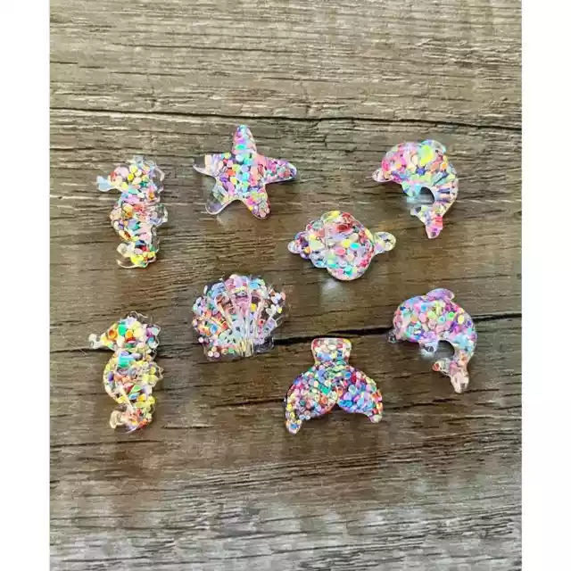 8pc GLITTER OCEAN SEA ANIMALS BEACH Shoe Charms FOR CROCS