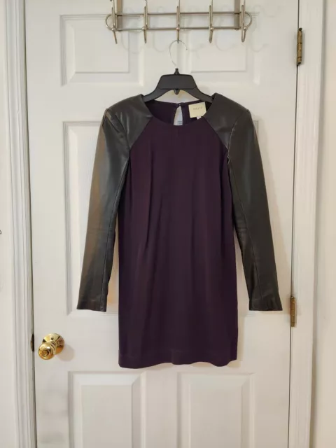 Mason By Michelle Mason Color block Purple Dress With Lambskin Leather Arms