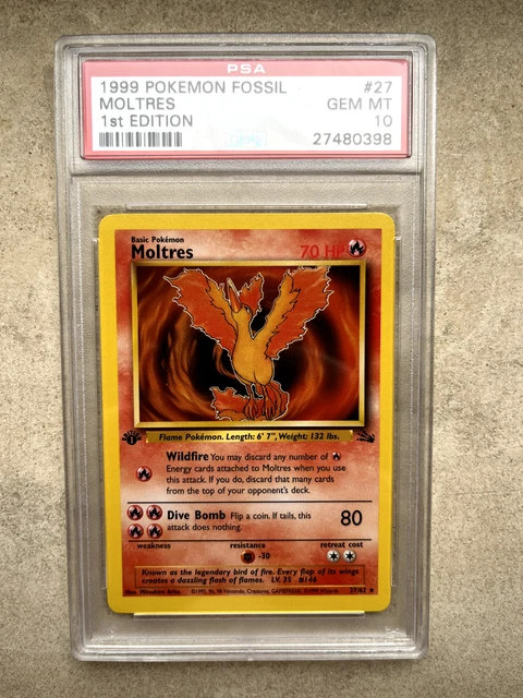 PSA 10 1999 Pokemon TCG Fossil 1st Edition #27 MOLTRES Non-Holo Rare GEM MINT