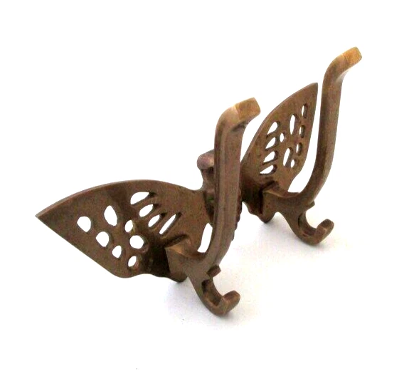 Solid Brass Butterfly double hook Vintage metal decorative wall clothes hooks