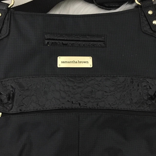 Samantha Brown Black Croc Embossed Weekender Crossbody Carry All Travel Bag NWOT 2