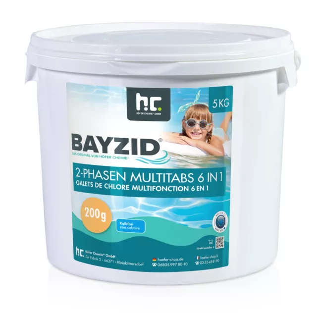 4 x 5 kg BAYZID® 2-Phasen-Multitabs 200g 6in1 Chlortabletten Chlortabs Pool