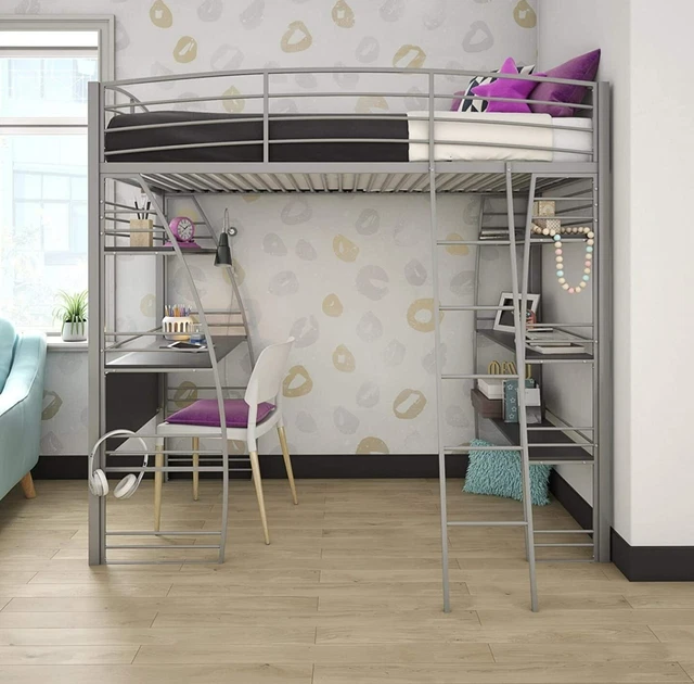 DHP STUDIO LOFT Bunk Bed Over Desk and Bookcase with Metal Frame Twin