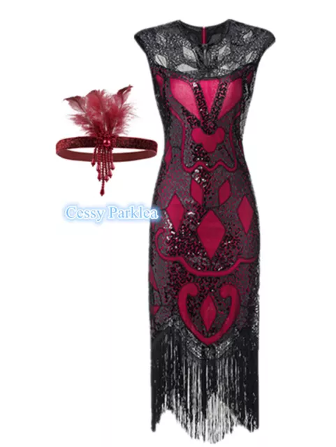 Z-A2-4 Deluxe Ladies 1920s Roaring 20s Flapper Gatsby Costume Burgundy/Black