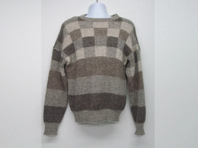 Hilda Ltd. 100% Pure Wool Natural Plaid Sweater Size Men's M Made in Iceland