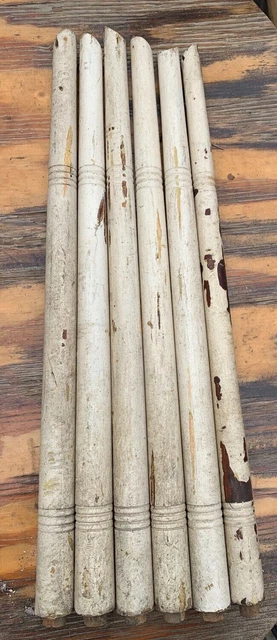 Architectural Old Stairway Painted Wood Wooden Turned Pole Balusters Spindles