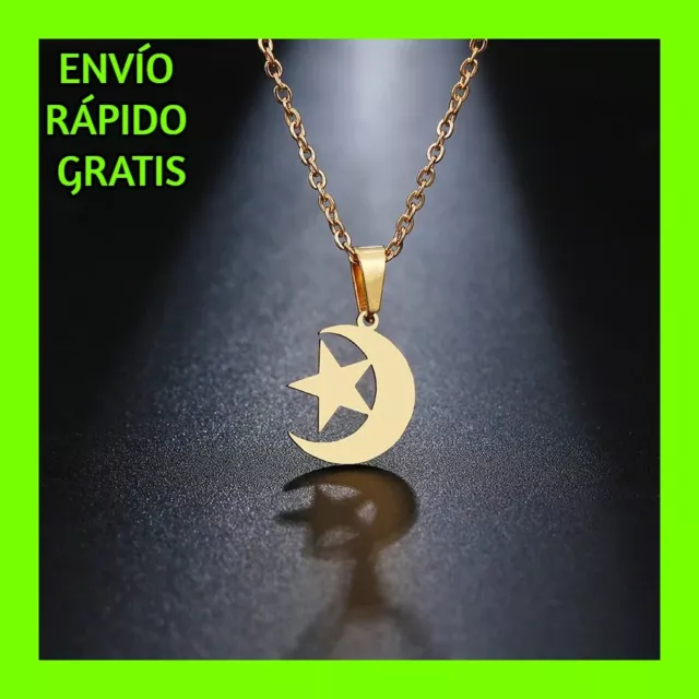 Collar Con Colgante De Luna Y Estrella Para Mujer Joya De Acero Inoxidable Oro