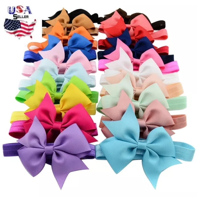 Newborn Infant Baby Girls Boutique Ribbon Bow Headband Baby Bows Toddler Girls