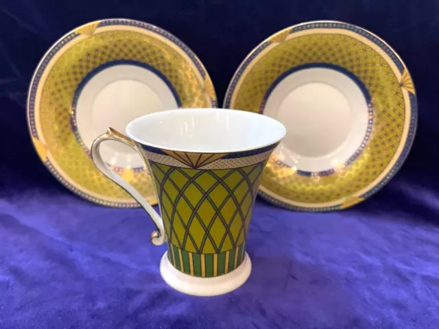 GNA Fine Italian Porcelain Tea Cup w/ 2 Saucers Gold NEW