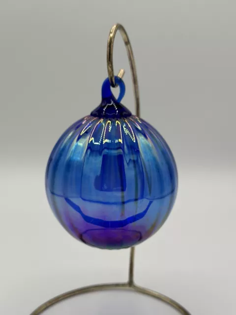 Ornament Hand-Blown Art Glass Ornament Cobalt Blue/Iridescent