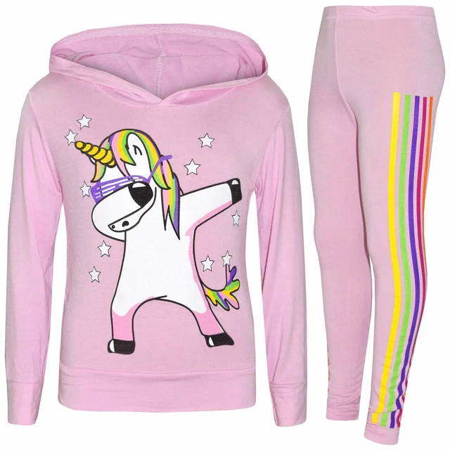 Kids Girls Tracksuits Unicorn Rainbow Dab Floss Baby Pink Top Legging Xmas Sets