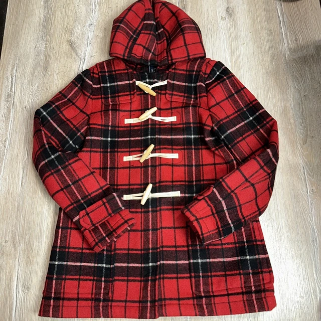 GAP WOMENS DUFFLE Coat Red Plaid Wool Blend Toggles Full Zipper