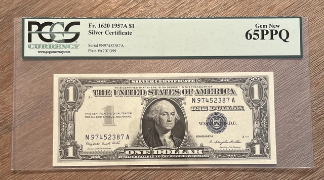 $1 1957-A Silver Gem Fr. 1620 NA Block PCGS 65 PPQ
