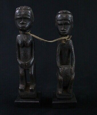 Art Africain - Ancien & Authentique Couple Baoulé Akan sur socle - 15 & 14 Cms