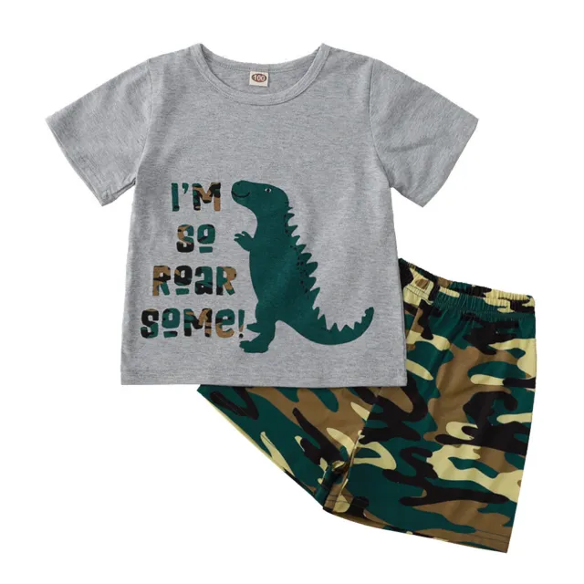 Newborn Kids Baby Boy Toddler T-shirt Short Pants Outfits Set Dinosaur Clothes