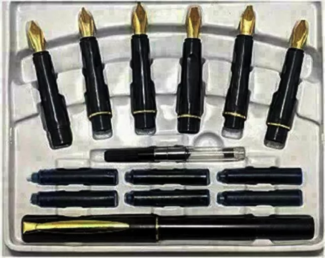 Stylo Plume Calligraphie Set 6 Plumes et 1 Stylo Plaqué Or 22 Carats Navire...