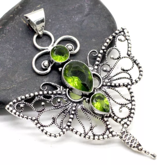 925 STERLING SILVER Green Peridot Gemstone Jewelry Butterfly Pendant ...