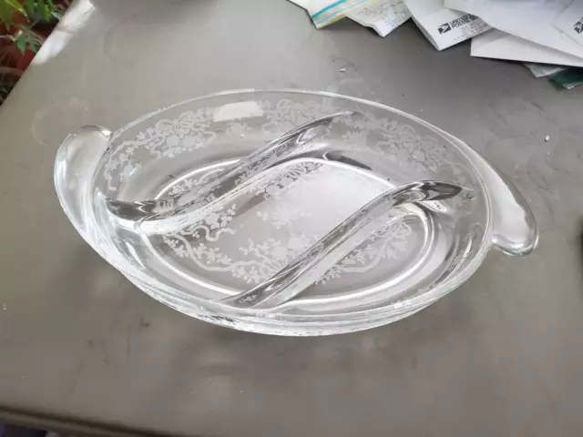 Fostoria Romance Relish 341 Crystal Etch 12 3/4" Oval 3 Part Divided Tray (Used)