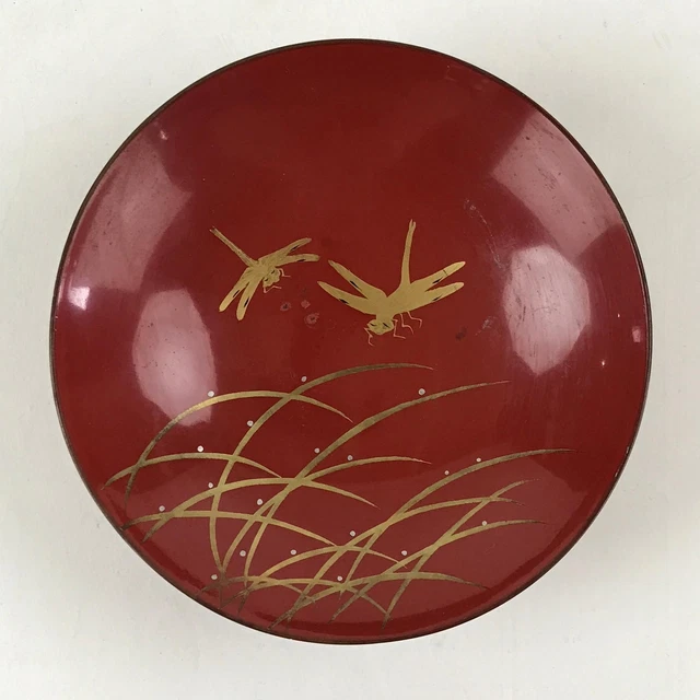 Antique Japanese Lacquered Sake Cup Sakazuki Red Japanese Army Dragon Fly G832
