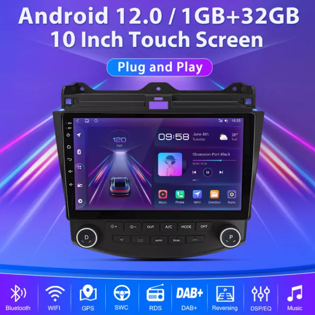 1+32G Android 10" Car Radio Stereo GPS Navi WIFI BT For Honda Accord 7 2003-2007 2