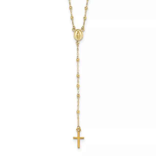 Real 14K Yellow Gold Gold Polished & Diamond Cut w/3in ext. Rosary Necklace Real 14K Yellow Gold Gold Polished & Diamond Cut w/3in ext. Rosary Necklace