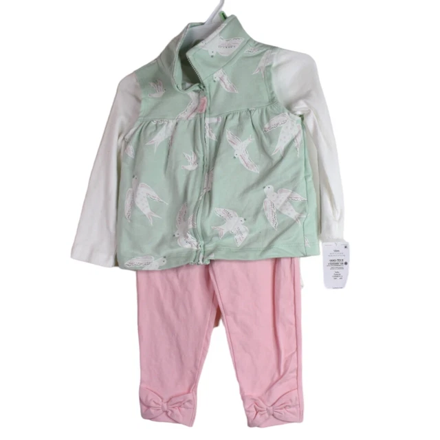 Carters Baby Set 18 Months 3 Piece Mint White Pink Flying Bird Vest Infant