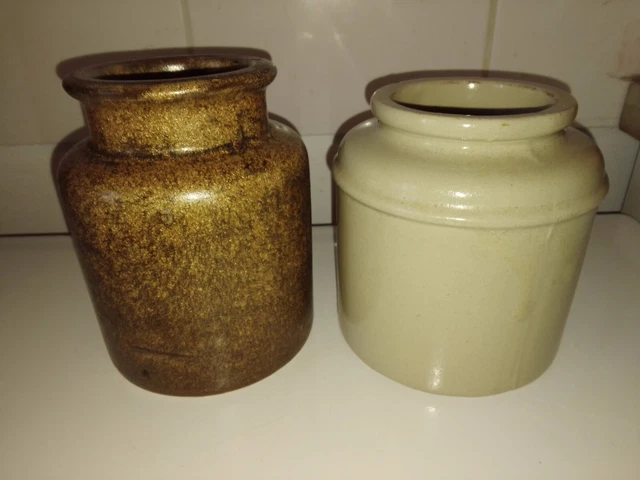 Ancien Pot à confitures ou rillettes en  grès poterie artisanat vintage - Lot x2