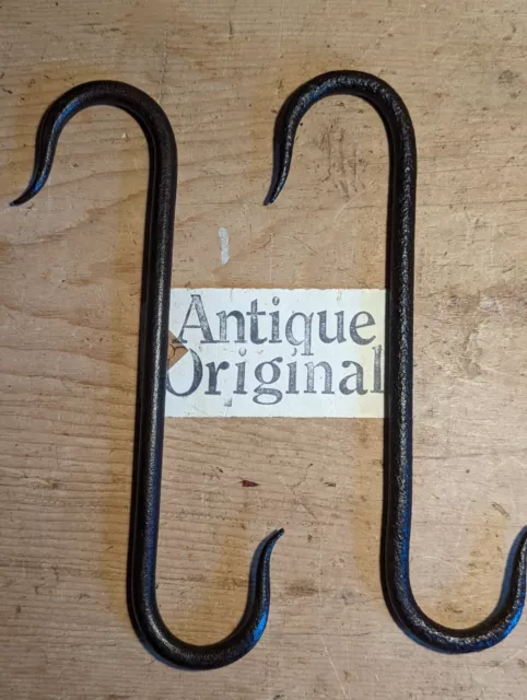 Antique Wrought Iron S Hooks~Pair~Meat/Beam/Game/Hook~Butchers/Bacon Hooks~