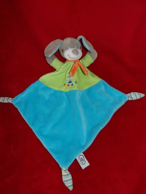 Doudou Plat Mots d'Enfants Chien Bleu Vert Echarpe Orange Chat Balle