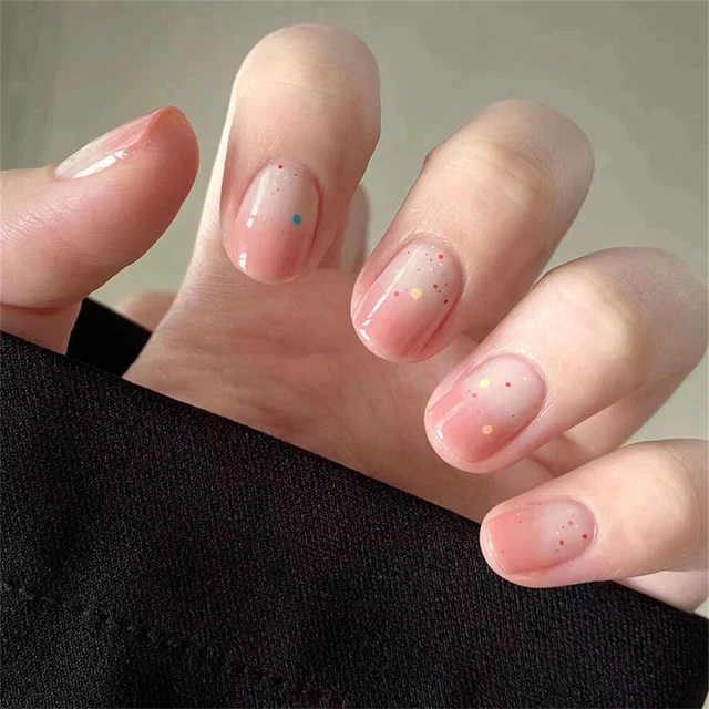 Summer Gradient False Nail Short Square Press on Nails for Finger Nail Art 24pcs
