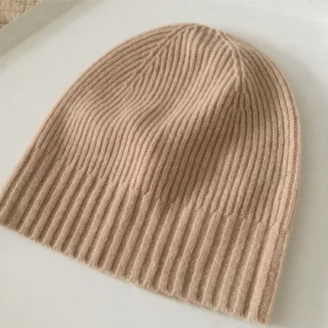 Nordstrom Womens 100% Cashmere Knit Beanie Beige Os Nwot
