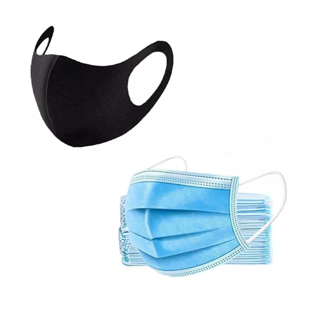 Cotton Face Mask Protective Covering Mouth Masks Washable Reusable Black & Blue