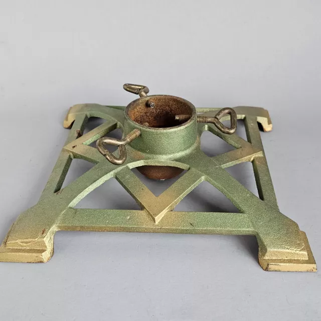 Vintage Christmas Tree Stand Solid Metal Green and Gold